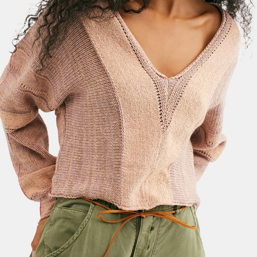 Free People V-Neck Sweater in Blush Pink
